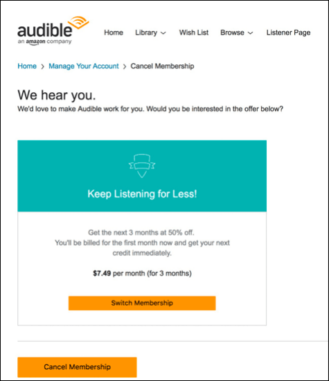 Audible's offer while canceling membership
