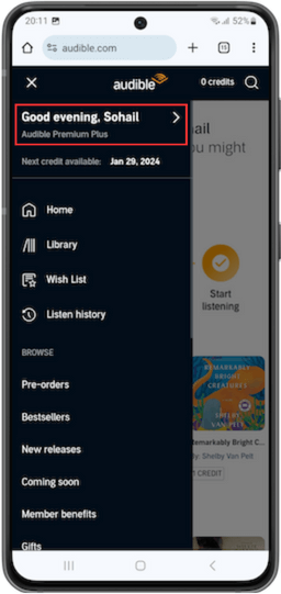Audible mobile site