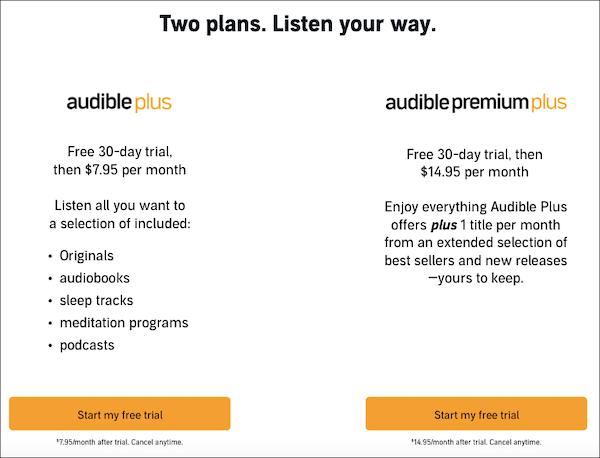 Audible monthly plans