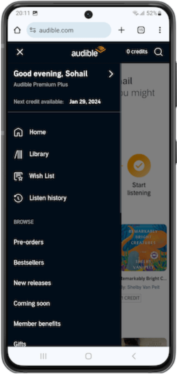Audible's book return on mobile