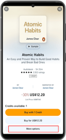 mobile mockup showing Audible app options