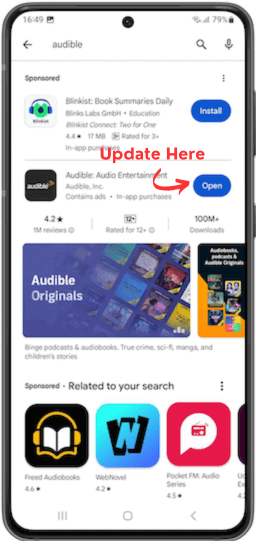 Audible app update on Android