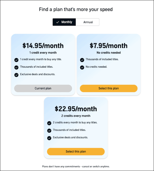 Audible membership plans (monthly)
