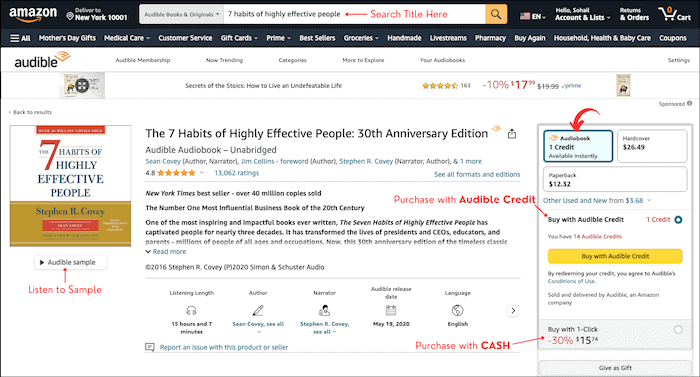 purchase audible book from amazon