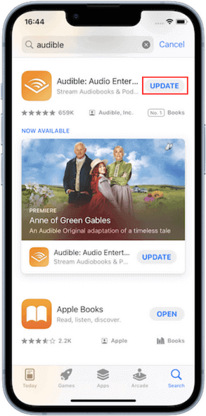 Audible app update on iPhone