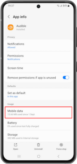 mobile data for Audible app