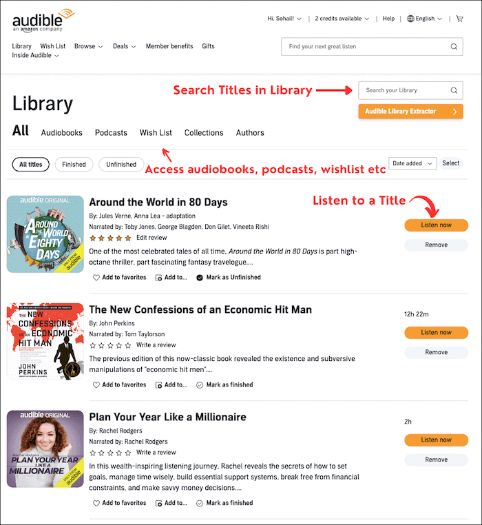 listen to audiobook on Audible site