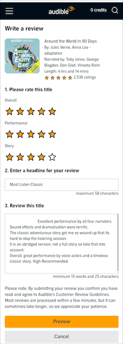 review of a book on Audible's mobile site